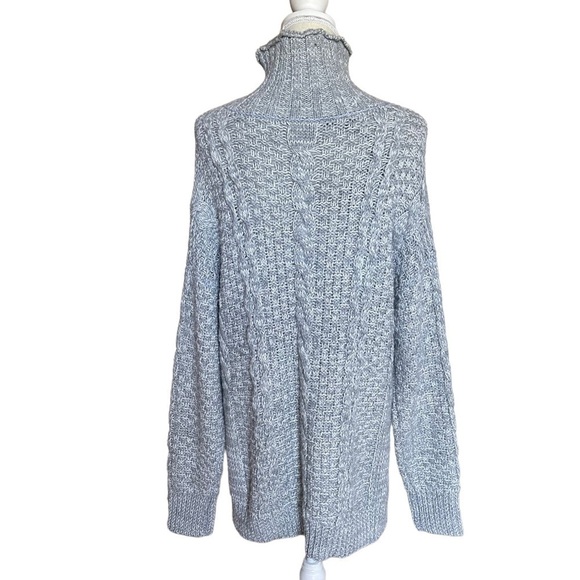 𝅺Racheal Wool Blend Turtle Neck Chunky Cable Knit Gray Sweater Women’s S - Picture 4 of 8